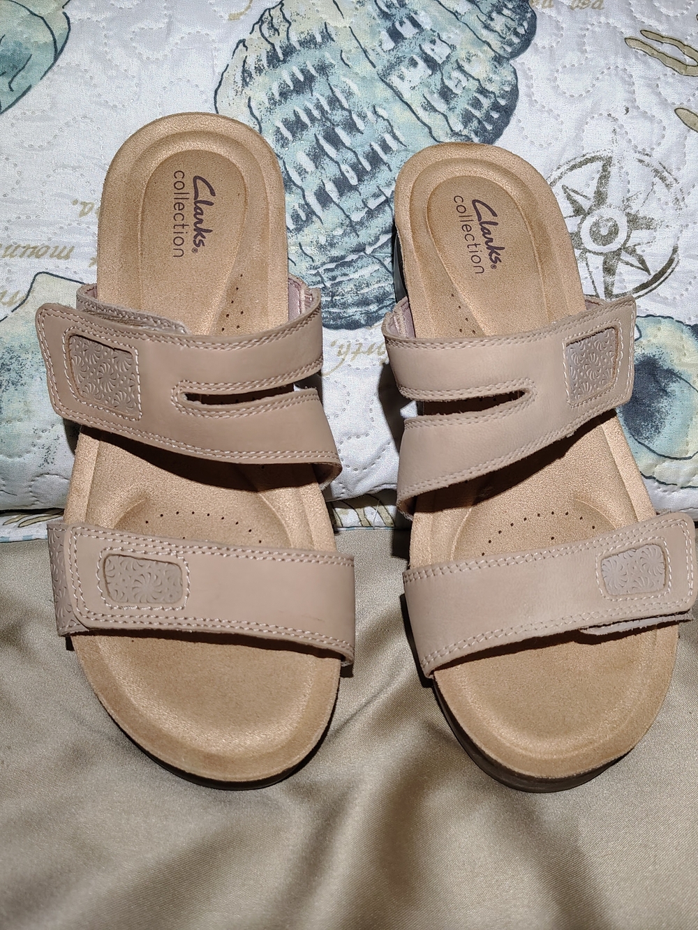 Clarks Collection Women's Nude Beige Double-Strap Slide Sandals